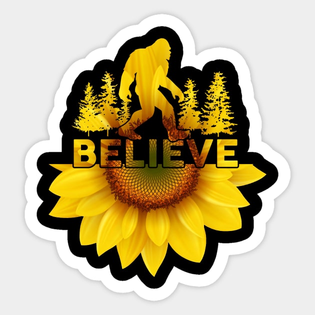 Vintage Sunflower Bigfoot Believe Sticker by Dianeursusla Clothes